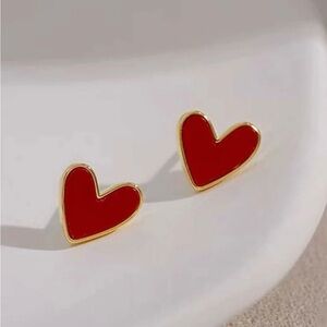Red and gold heart shaped earring studs